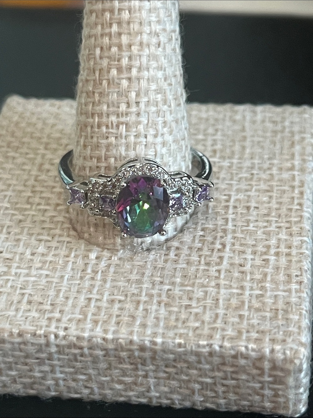 Silver Halo Ring with Multicolor Mystic Topaz
